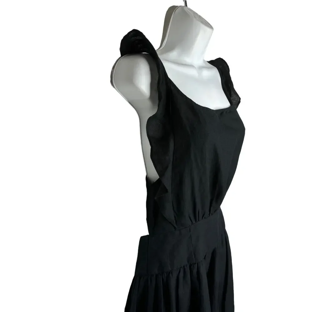 Free People Erin Ruffle Backless With Bow Tie Detail Mini Dress XS Black Cotton